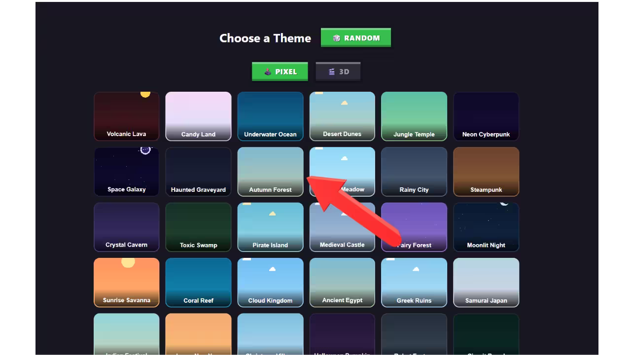 Picking a theme after saving the custom game